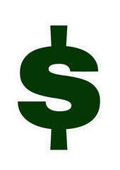 Dollar sign on a white background, dark green color