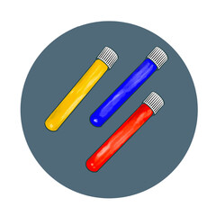 Illustration of background sampling tubes with yellow, red and blue color. Grey background. The vector is suitable to use medicines content media and laboratory poser.