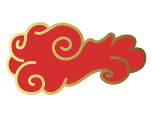 Clouds chinese style. Red and gold clouds, traditional Asian decorative retro element. Light cloud in paper cut style for festival