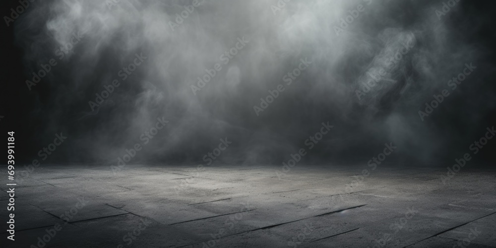 Poster A dark room filled with thick smoke creating a mysterious and atmospheric ambiance. Ideal for adding intrigue and suspense to various projects
