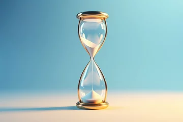 Deurstickers A golden hourglass with a blue background. Ideal for time management and productivity concepts © Fotograf