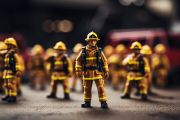 Toy figures of firefighters and rescuers on the table