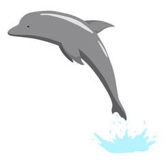 Dolphin jumping out of water animation element. Illustration of dolphin performing an acrobatic jump in the ocean. Great for marine life or summer vacation designs