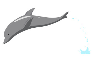 Dolphin jumping out of water animation element. Illustration of dolphin performing an acrobatic jump in the ocean. Great for marine life or summer vacation designs
