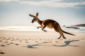 Rolgordijnen kangaroo jumping on the beach Generated with AI. © dreak