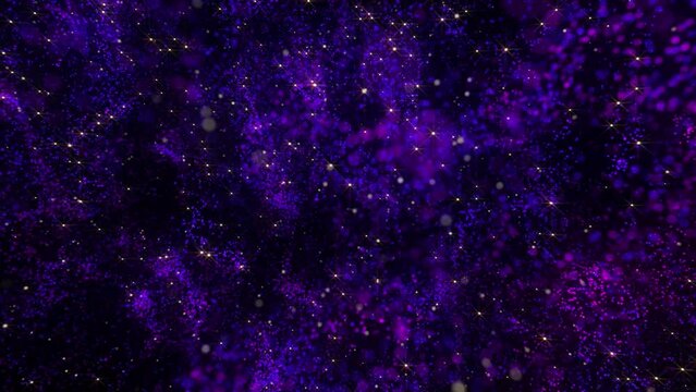 Abstract purple glowing smoke made of particles. Starry sky. New Year