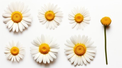 A group of white and yellow flowers arranged on a white surface. Perfect for adding a touch of elegance to any project or design