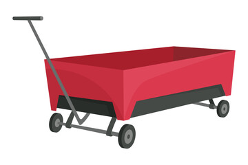 Garden cart cartoon or farm wheelbarrow icon. Gardening, farming concept. Equipment of garden cart or garden wagon,  illustration on white background