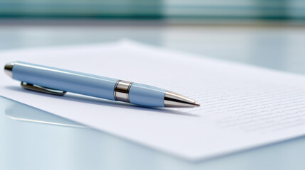 Fototapeta premium Pen lying on a contract or application form, wide angle view.