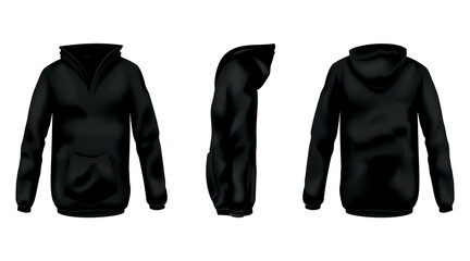 Hoodie mockup template for clothing branding and product presentation. Realistic front, back and side view. Perfect for fashion and apparel design