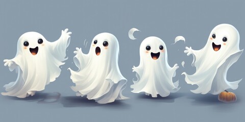 Obraz premium A group of three ghosts standing together. Perfect for Halloween decorations and spooky-themed projects