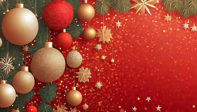 Red background image with Christmas decorations
