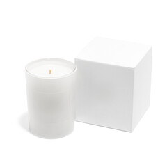 White Candle and box with blank label isolated on white background