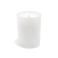 White Candle with blank label isolated on white background