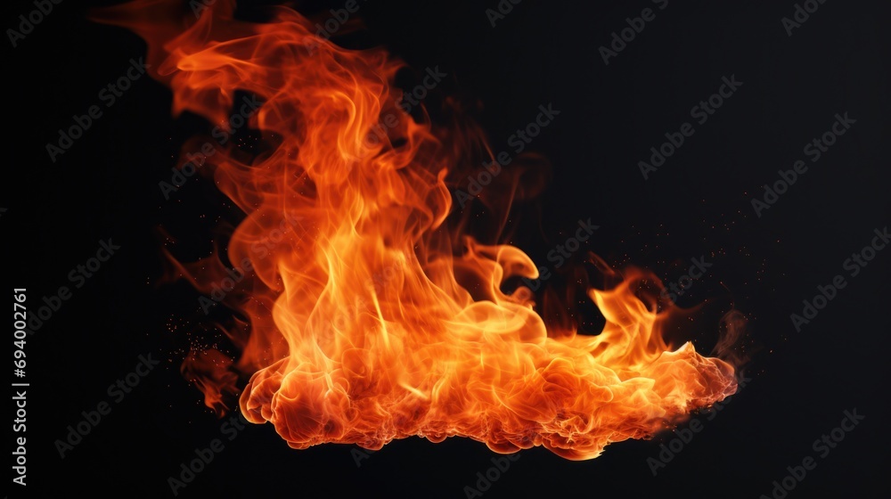 Poster close-up view of a vibrant fire burning on a black background. suitable for various uses