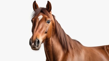 A brown horse with a distinctive white spot on its forehead. Can be used to represent a unique or special horse breed or as a symbol of individuality.