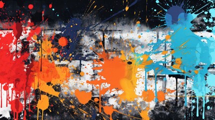Abstract painting of colorful paint splatters on a wall. Can be used for artistic concepts or interior design inspiration