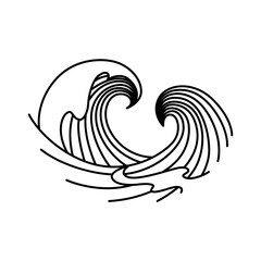 Oriental waves icon japan. Stylized ocean wave curl, japan style tsunami, sea swirl graphic. Oceanic water asian decorative ornamental splashes element. Sea wave line art  illustration