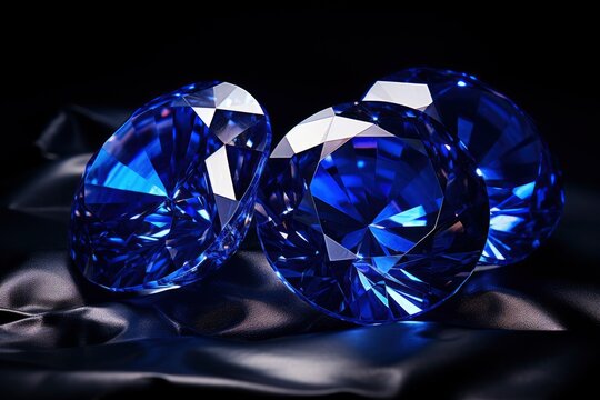 Two Shimmering Blue Sapphire Resting on a Black Cloth