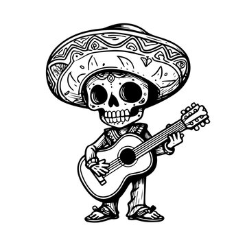 Cinco de mayo skull playing guitar