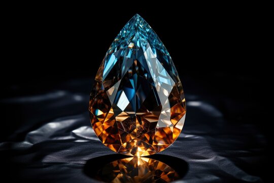 A Vibrant Blue and Yellow Topaz on a Sleek Black Surface