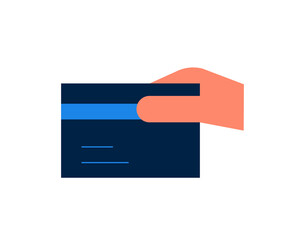 Isolated hand holding a credit card vector illustration in flat style design.	