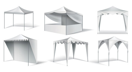 Promotional tent for effective outdoor branding. Set of icons. Customizable and perfect for events, trade shows and marketing campaigns