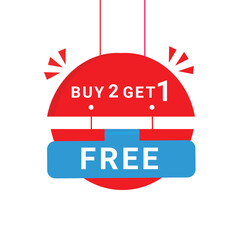 Buy 2 get 1 free banner hanging style. Design for advertising or business. Modern vector template.