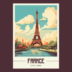 Tuinposter France Retro Vintage Travel Poster Vector © Teras One