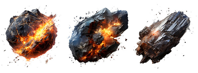 Set of Fiery Falling Meteor Rocks - obrazy, fototapety, plakaty