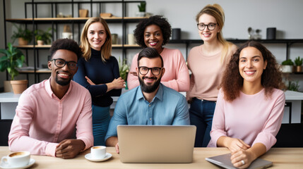 Obraz premium Smiling and successful group of men and women in a company's office