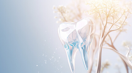 A healthy tooth with roots growing from under the gums in white background - obrazy, fototapety, plakaty