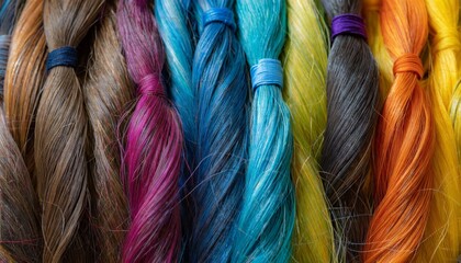 Background made of strands of colorful hair. colored threads