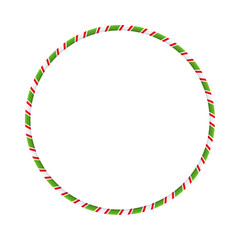 Christmas Candy Cane Frame. Striped ribbon circle sticker.