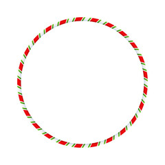 Christmas Candy Cane Frame. Striped ribbon circle sticker.