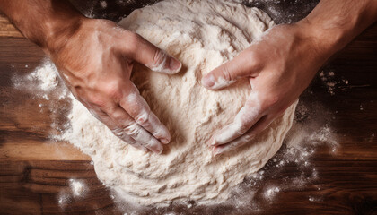 Traditional Bread-making by Hand with Flour Dust 