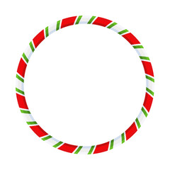 Christmas Candy Cane Frame. Striped ribbon circle sticker.