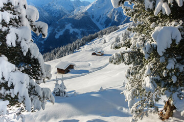 Fototapeta na wymiar Ski chalets im Zillertal in Österreich