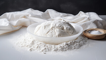 A dough placed in a white plastic bowl