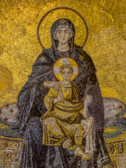 mosaic in Hagia Sophia of the Mother of God with the baby Jesus on her lap