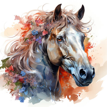 recommend clip art: watercolor horse clipart, Generative Ai