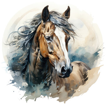 watercolor horse clipart, Generative Ai