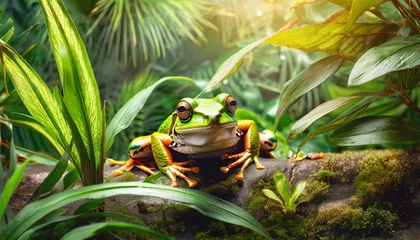 Tafelkleed Tropical frog in jungle on a sunny day. Rainforest © Marko