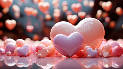 many hearts gold pink purple and black, beautiful valentine shiny bokeh background