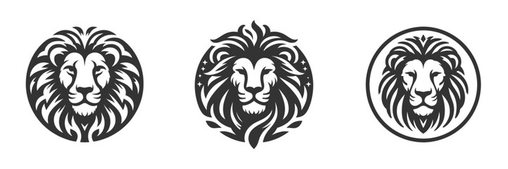 Lion face icon set. Vector illustration - obrazy, fototapety, plakaty