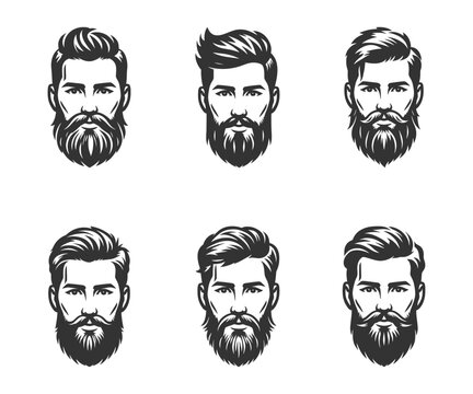 Bearded man face set. Vector illustration