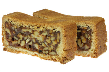 Engadine walnut cake isolated on white background