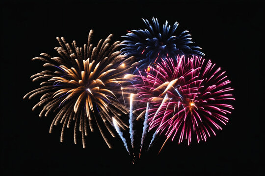 Colorful fireworks on pure black background