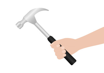Hand Holding Hammer. Hand Tool or Mechanic Tool. Vector Illustration. 