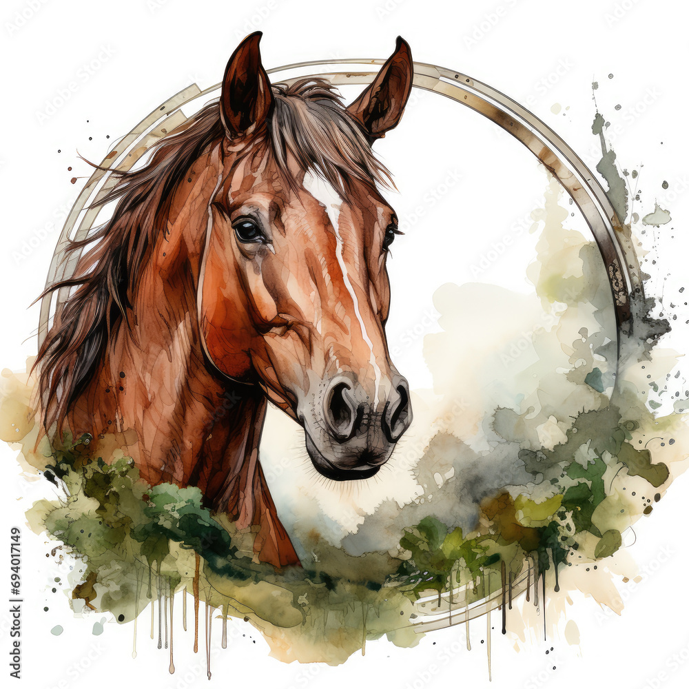 Wall mural watercolor horse clipart, generative ai